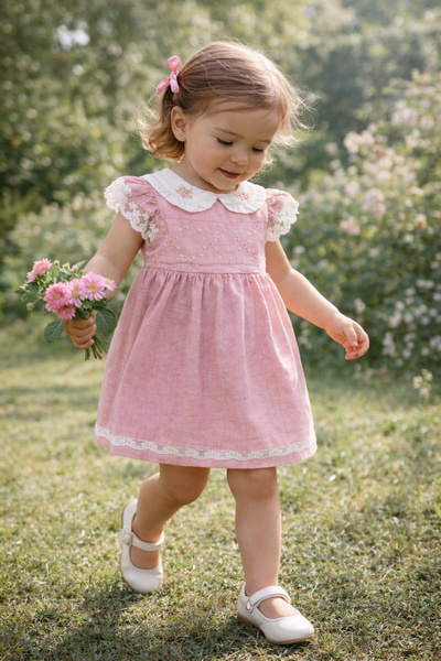 Atlas Baby House Kız Bebek& Çocuk 3-24 Ay Bebe Yaka Keten Elbise