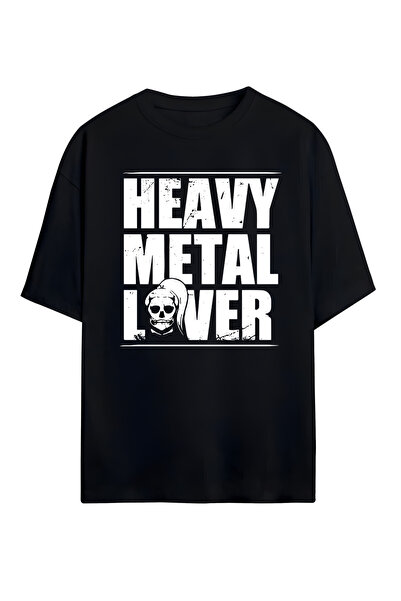 STİL-X Tricou oversize unisex, 100% bumbac, cu imprimeu Heavy Metal Lover