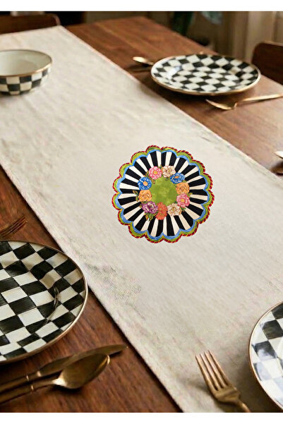 Menar Tasarım Linen Runner 110*40 cm Mackenzie Checkered Design Decorative Ru...