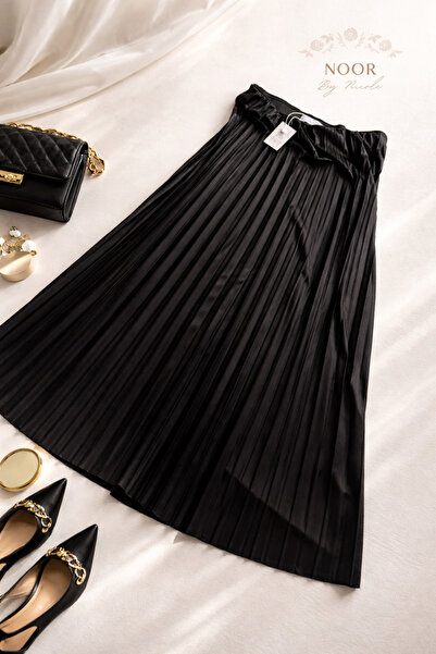 Noor Elegant Satin Pleated Skirt with Elastic Waist – Flowy Cut & Elongating ...