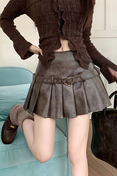 Giraffe Etek Suni Deri Mini Süper Mini Gotik Fairy Harajuku Şortlu Etek (keme...