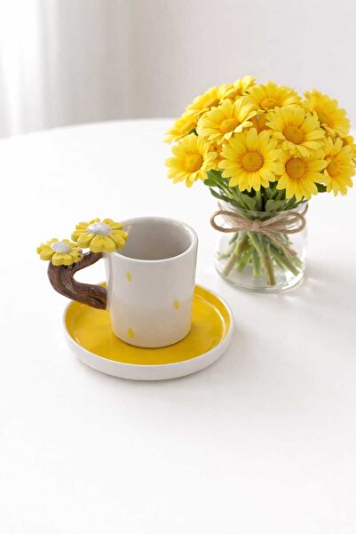 Dİ TAZZA Di TAZZA_El_Yapımı_iki kişilik dört parça Sarı_PAPATYA_100ml KAHVE F...