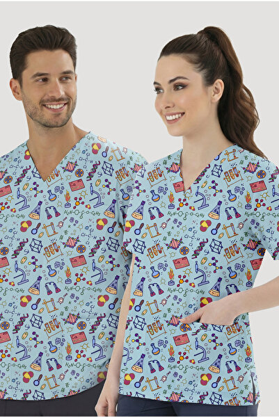 ÇİZGİ MEDİKAL بلوزة علوية مزينة بنقوش (قماش قطني ليكرا)