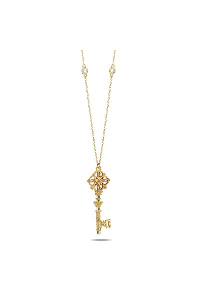 Kuyumcudukkani Zincirli"Kenar Taşlı Anahtarlı"Kolye-37200-G-W