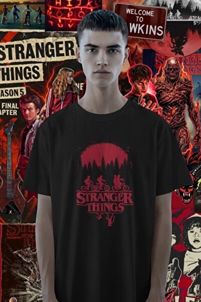 Ninkasiwear Stranger Things Baskılı Oversize Unisex 24/1 Pamuklu Tişört