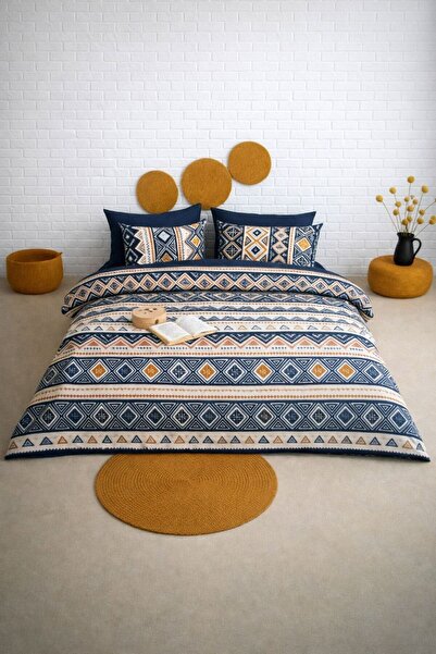 Sheri Home Lastikli Çarşaflı Nevresim Takımı Çift Kişilik Pyramit Premium Cot...