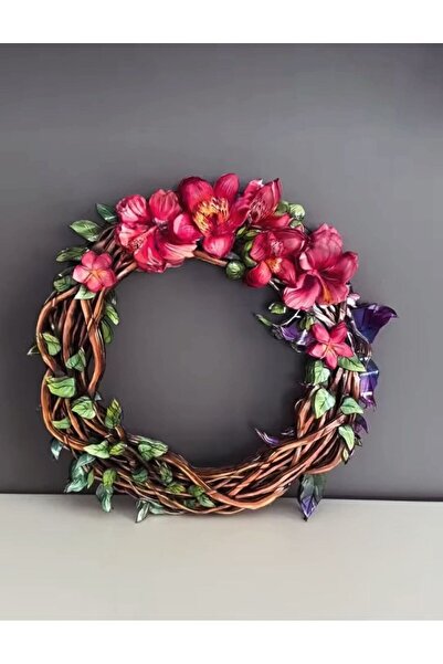 Müze sanat NGD Sanat El Yapımı 3D Kağıt Rölyef Kapı Süsü - Kırmızı Çiçekli Da...