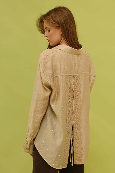 Lavanta Tekstil Stone-Embellished Shirt with a Bow on the Back