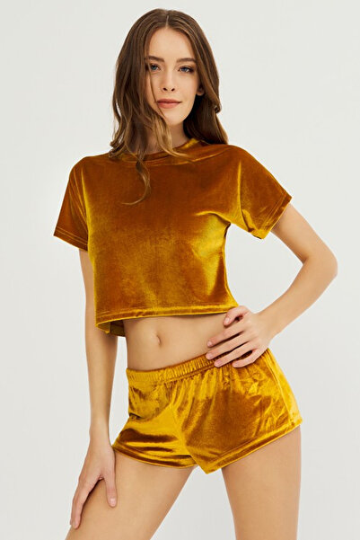 Cottonhill Cottonhill women's set, velvet t-shirt and shorts, Yellow