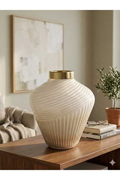 mysecrethome El Yapımı Kahverengi Gold Ağızlı Dekoratif Vazo 40x20 cm | Moder...