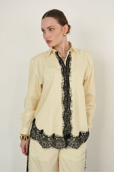 VERYMODA Lace Detailed Striped Shirt - Yellow |   F2082