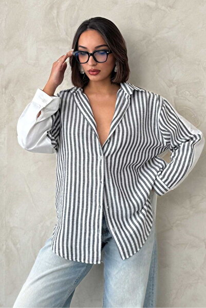 VERYMODA Striped Linen Shirt - Black |   F1919