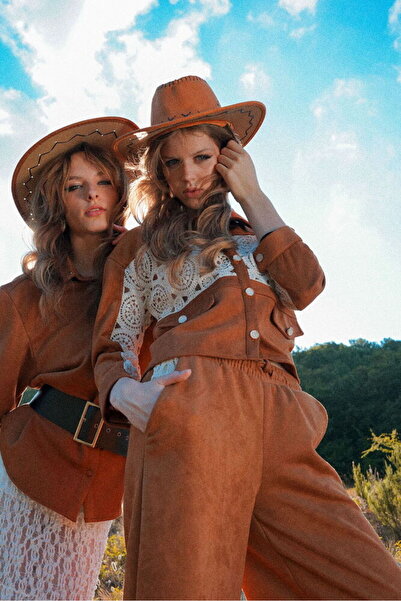 VERYMODA Lace Detailed Suede Look Women's Shirt Jacket - Tan |   F1957