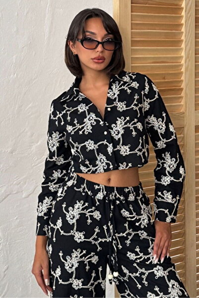 VERYMODA Süzüne Nakışlı Gömlek - Siyah | F1926