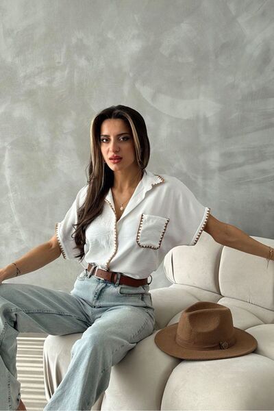 VERYMODA Κρεμ λινό πουκάμισο με ραφές σε στυλ οικόσιτου αγελάδαου |   D2597