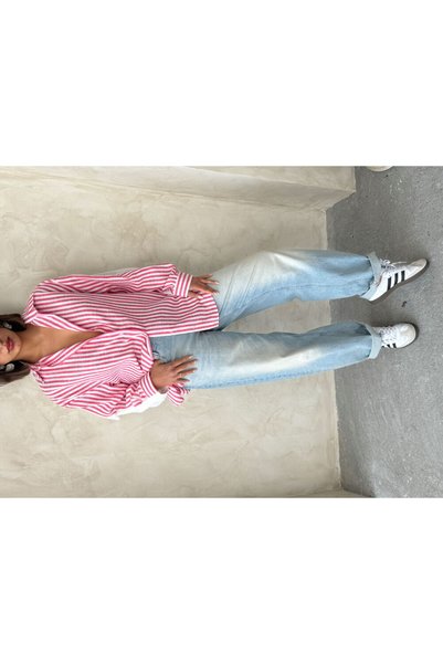 VERYMODA Cămașă din in cu dungi - Fucsia |   F1919 - Fucsia