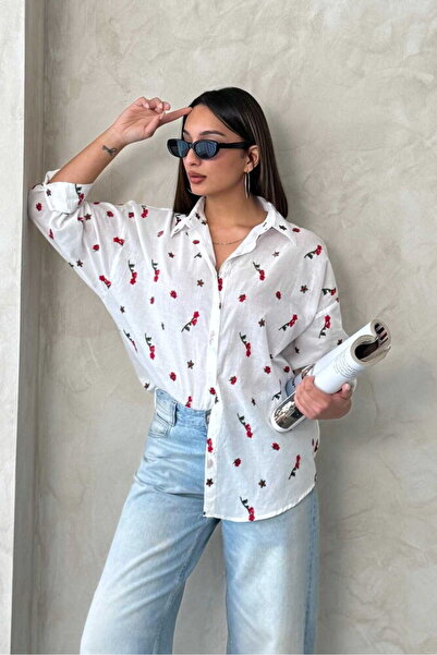 VERYMODA Embroidered Voile Shirt - Red |   F1911