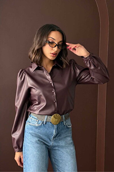 VERYMODA Faux Leather Shirt - Brown |   F2044