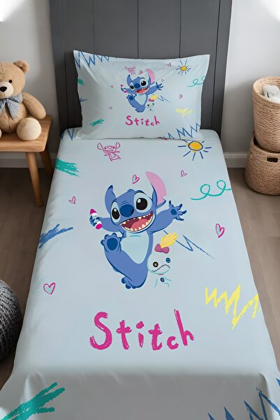 EVPANYA Neşeli Stich Desenli Yatak Örtüsü ve Yastık Kılıfı