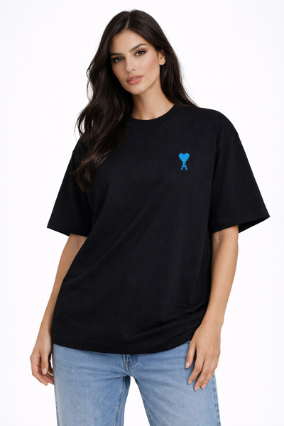 CAMBLYS Unisex Women's and Men's Heart Patterned Ami̇ Front Printed Oversized...