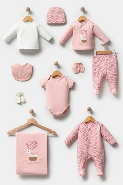Stork Bundle طقم خروج من المستشفى للمواليد الجدد مكون من 10 قطع مع تطريز على ...
