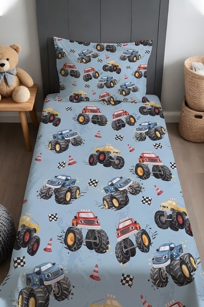 EVPANYA Colorful Trucks Patterned Bedspread and Pillowcase