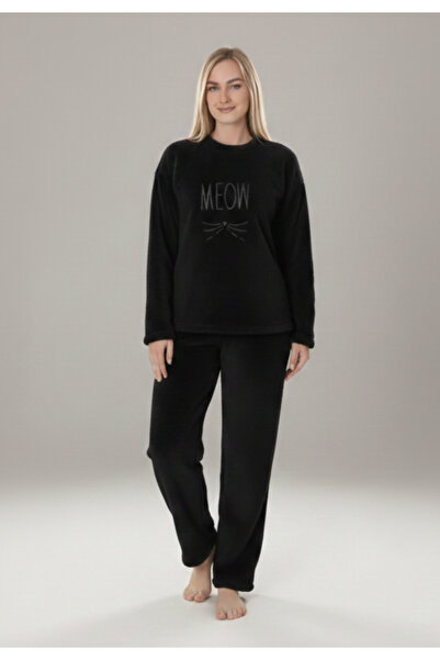 CHARME Γυναικεία μαύρη πιτζάμα κοκολίνο με "Με τύπωμα "