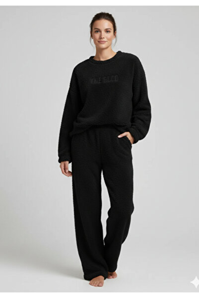 CHARME Γυναικεία μαύρη πιτζάμα κοκολίνο με το "The Με τύπωμα"