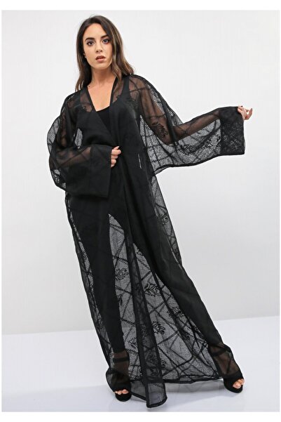 Bousni Stylish Front Open Net Abaya