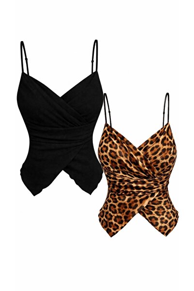 Wild Flower Pre-Knotted Thin Strap Draped Crop Leopard