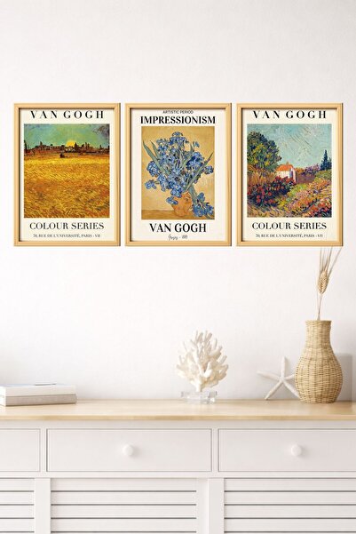 Dekor Van Gogh Premium 3’lü Tablo Seti – 3D Çerçeve Görünümlü Parlak Baskılı ...