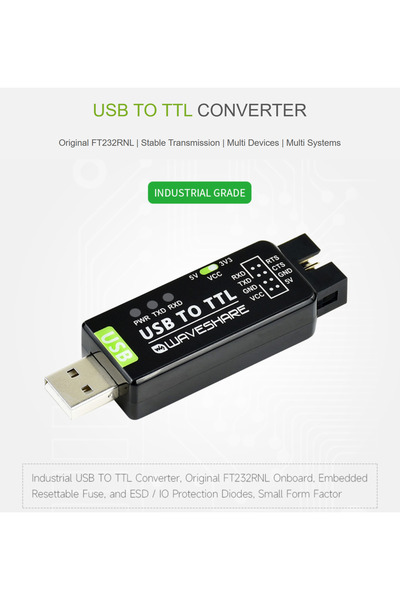 WaveShare Convertor industrial USB-TTL, FT232RNL original, protecție multiplă