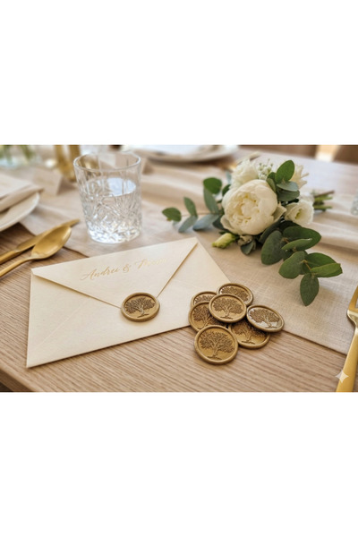 MirajulNuntii.ro Set of 50 Natural Wax Seals Golden Tree of Life Self-Adhesiv...