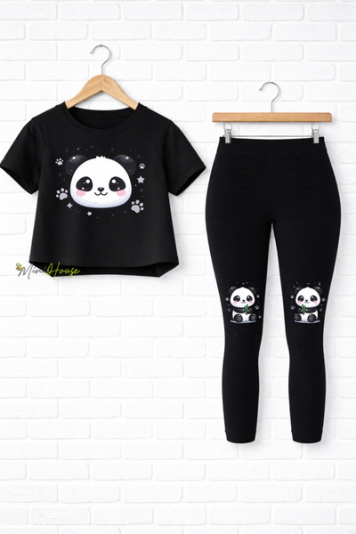 MiniHouse PANDA ŠTAMPANI GORNJI I DONJI DEO SETA T-SHIRT I LEGGINGS