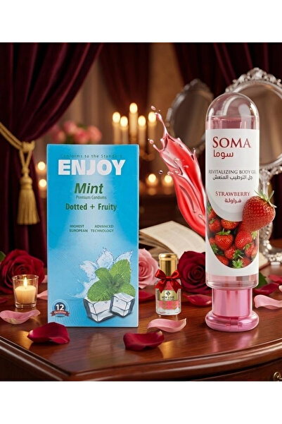 Soma واقي ذكري 12 قطعة مع جل الترطيب المنعش نكهة الفراولة للرجل 120مل