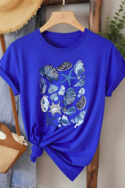 l'eivor Tricou de damă din bumbac cu imprimeu scoici și stele de mare