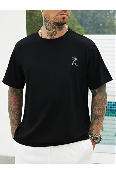 LİNA06 [100%C] 210G Casual T-Shirt - "Coconut Palm Tree" Print Soft And Comfo...