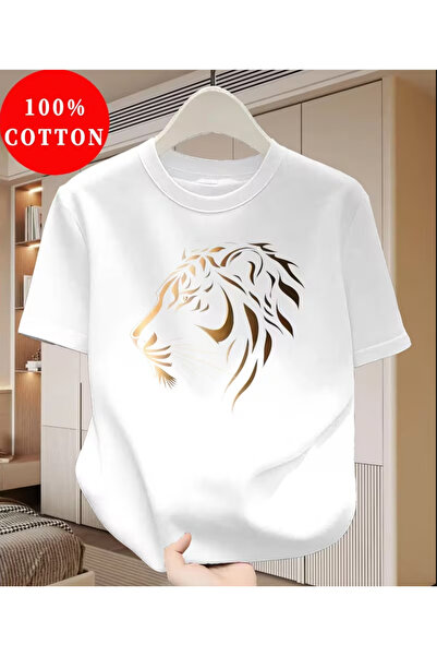 LİNA06 100% Cotton Men's T-Shirt, Summer Short Sleeve Thin Top, Trendy Slim F...