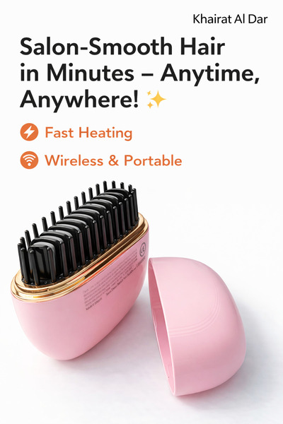 Khairat al dar Portable Wireless Hair Straightener Brush Fast Heating Anti-Bu...