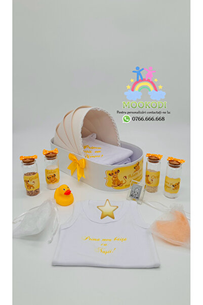 MOOKODI Personalized "First Baby Shower with Godparents" Set - "Lion 1" yellow