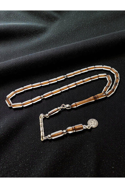 Atolyezone Silindir Kesim Toz kehribar Tesbih Şeffaf Zar Kahverengi Tespih