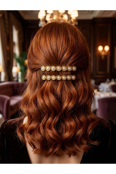 endiell since 2024 مشبك أوتوماتيكي مكون من قطعتين مزين باللؤلؤ والذهب