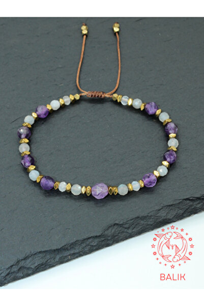 Yelda's سوار نسائي معتمد من AA+Ametist وAA+Labradorite وMoonstone وGold Hemat...