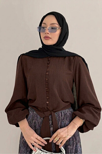 Safgiyim44 بلوزة بأكمام بالونية وحافة مربوطة