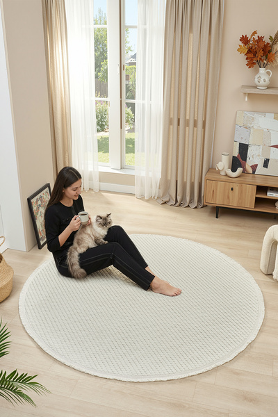CASERA HOME Gloria Yuvarlak Halı Kaymaz Taban Salon Antre Koridor Halısı Kesm...