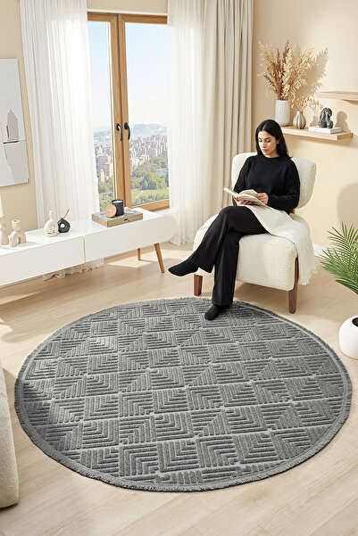 CASERA HOME Gloria Yuvarlak Oval Bukle Halı Salon Yatak Odası Koridor Halısı ...