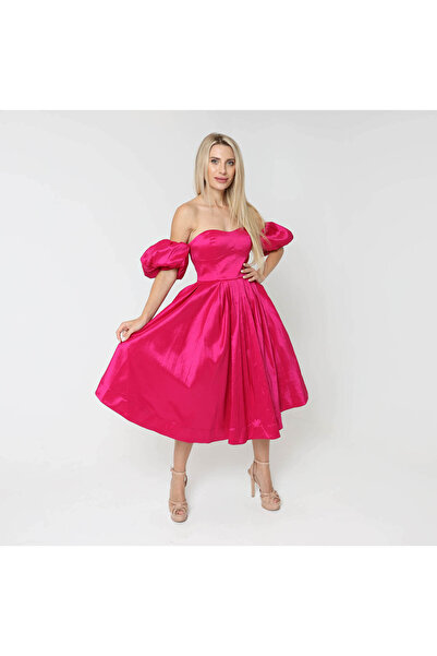 2TRENDY Striking Fuchsia Off-The-Shoulder Dress with Short Sleeves