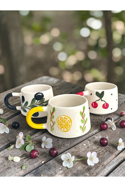 Artistic Quality Decorative Fruit - Plant Decorated Tea and Coffee Cup Set - ...
