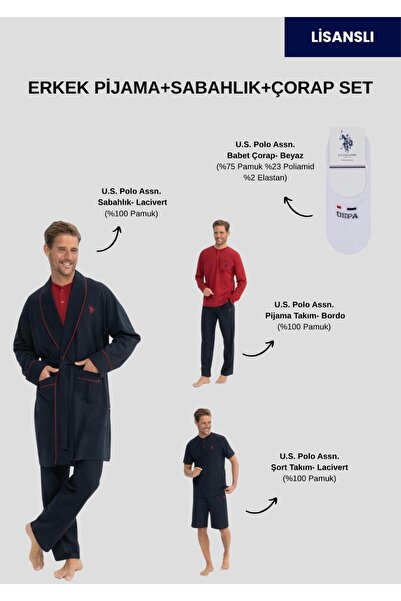 U.S. Polo Assn. Men'S, Licensed, Uspa, Robe Long+Short 4-Piece Pajama Set + S...