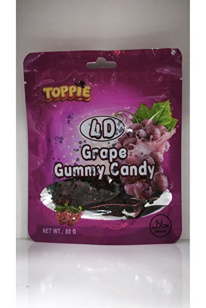 Topp Toppie 4D Mor Üzüm Aromalı Yumuşak Şeker 80 G - Gerçekçi Meyve Formlu Gu...